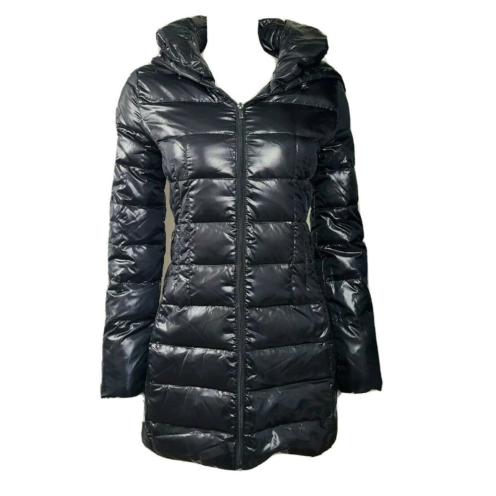 EXPRESS Solid All Black Animal Print Lining‎ Down Feathers Jacket Womens Size XS